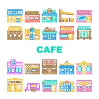 street cafe city outdoor icons set vector