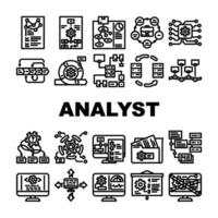 sistema analista datos negocio íconos conjunto vector