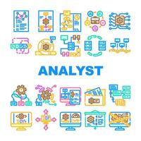 sistema analista datos negocio íconos conjunto vector