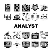 sistema analista datos negocio íconos conjunto vector