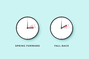 Daylight saving time. Set of clock time for Spring forward, Autumn back, Summer time vector