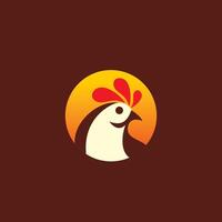 chicken logo design with sun silhouette vector