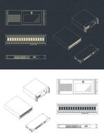 Units for server racks and supercomputers blueprints vector