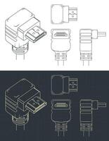 hdmi masculino angular enchufe planos vector