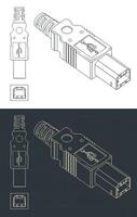 USB-B Plug blueprints vector