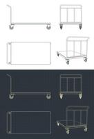 Platform trolley blueprints vector