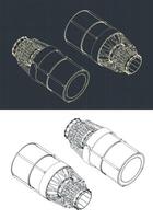 Thrust control nozzle isometric drawings vector