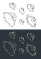 Speakers set isometric drawings vector