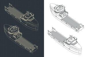 Anchor Handling Vessel Isometric Blueprints vector