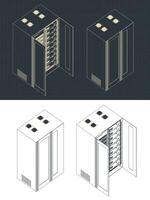 Server rack isometric blueprints vector