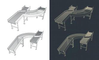 Diverging conveyor blueprints vector
