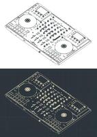 DJ controller isometric blueprint vector