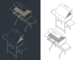 Barbecue isometric blueprints vector