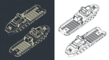 Anchor Handling Tug Isometric Blueprints vector