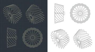 Turbine impeller blueprints vector