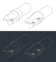 Tool for machining aluminum parts isometric blueprints vector