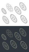 Bicycle disc brakes isometric drawings Set vector