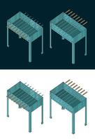 Barbecue color isometric drawings vector