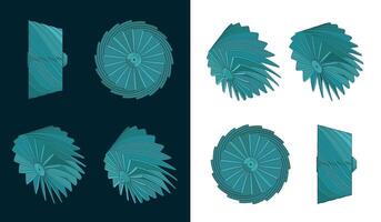 Turbine impeller colorful blueprints vector