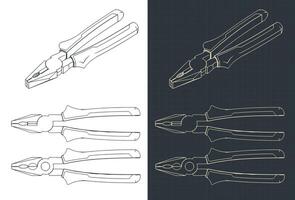 Combination pliers blueprints vector