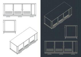 Outdoor cabinet for industrial cooling systems blueprints vector