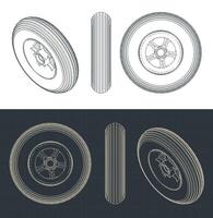 Light airplane wheel blueprints vector