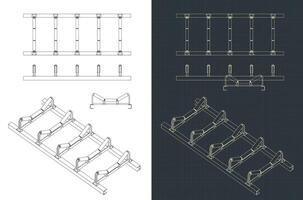 Conveyor roller frames mechanism blueprints vector