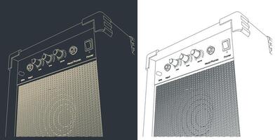 Guitar combo amplifier sketches vector