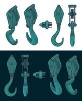 Crane hook color blueprints vector