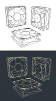 Fans for CPU coolers and computer cases blueprints vector