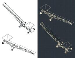 Mobile conveyor isometric blueprints vector