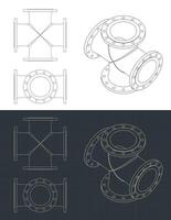 Flanged cross blueprints vector