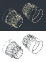 Thrust vectoring nozzle isometric blueprints vector