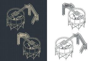 Mining Thickener Tank Isometric Blueprints vector