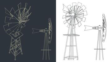 Farm Windmill Drawings vector