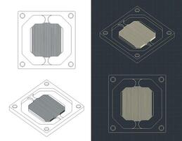 CPU water cooling block base blueprints vector