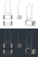 Hand trolley with rubber wheels blueprints vector