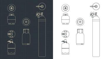 Gas cylinders blueprints set vector