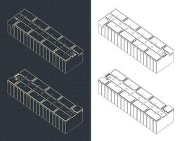 Battery module isometric blueprint vector