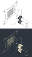 Disassembled water block isometric blueprints vector