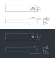 Inclined tool for CNC lathe blueprints vector