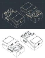 Distortion pedal isometric blueprints vector