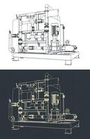 Chemical treatment station blueprints vector