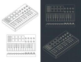 MIDI controller keyboard blueprints vector