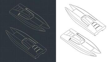 High speed catamaran isometric drawings vector