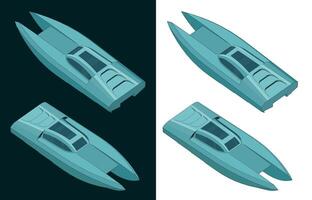 High speed catamaran color isometric drawings vector