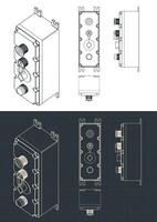 Blueprints of Push Button Switch Control Box vector
