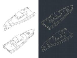 Search and rescue boat isometric blueprints vector