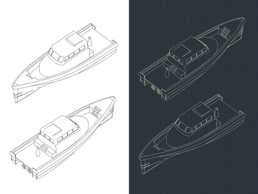 Search and rescue boat isometric blueprints