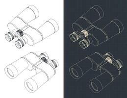 Binoculars isometric blueprints vector